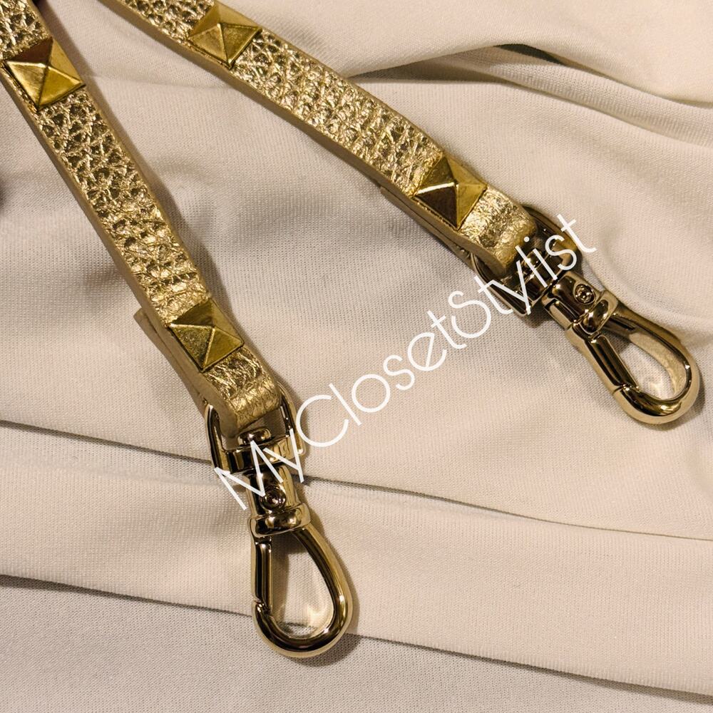 NEW Bandolier GOLD LEATHER Studded Crossbody Satchel Strap RARE! Retired - Picture 6 of 6